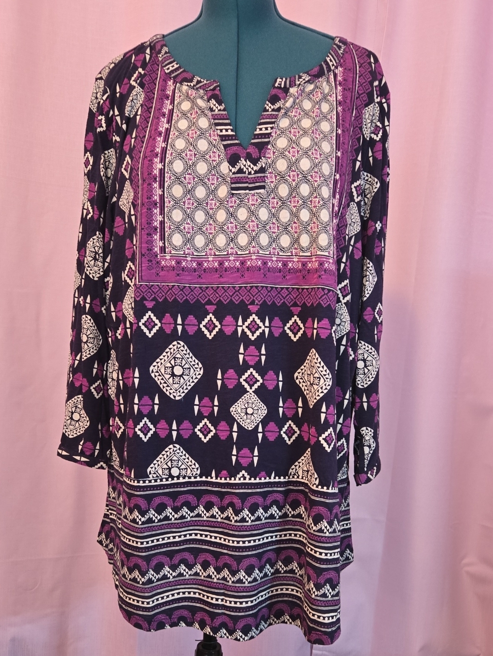 Purple and Navy Boho Tunic Top